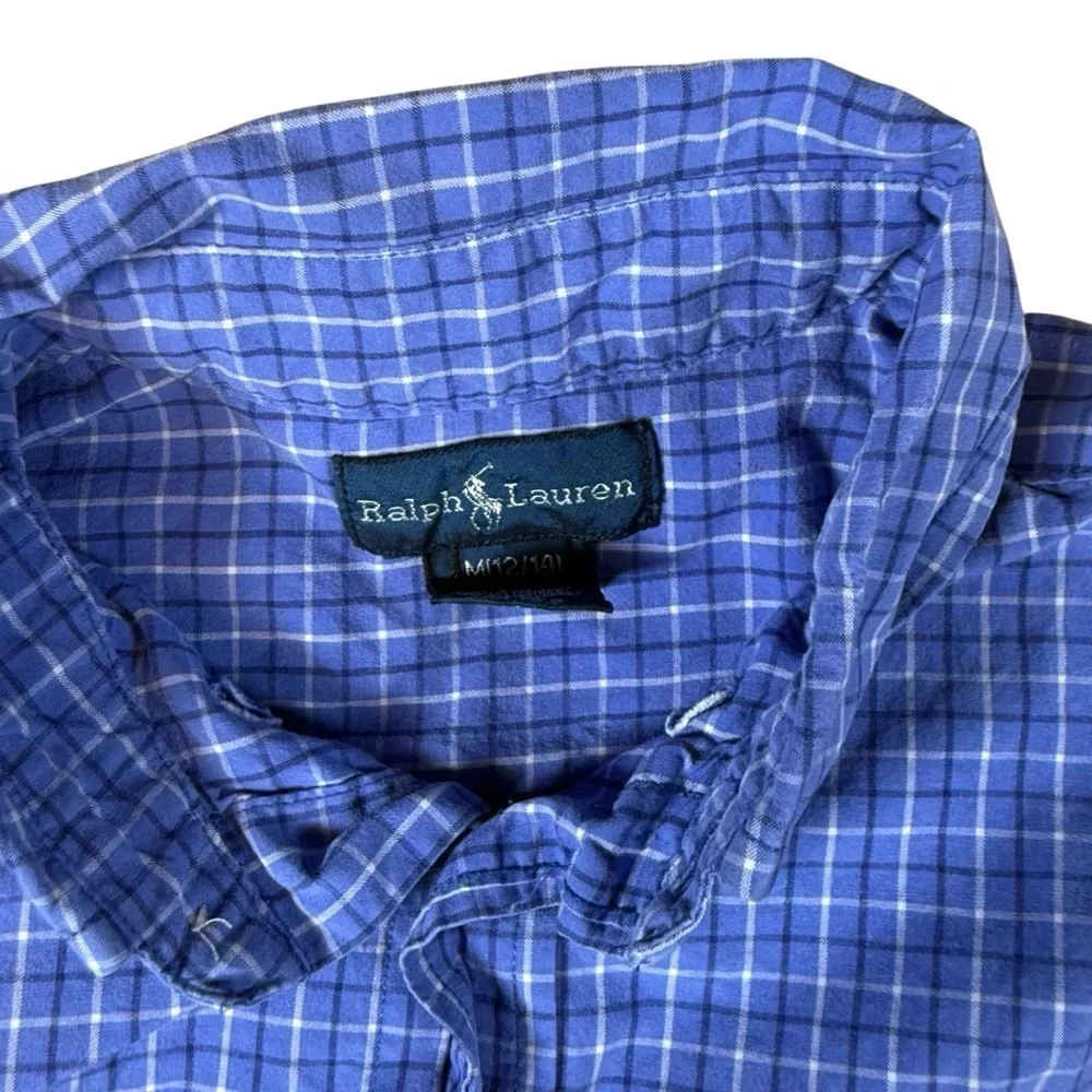 Polo Ralph Lauren Youth Blue Check Poplin Shirt Classic Fit Size Medium Large
